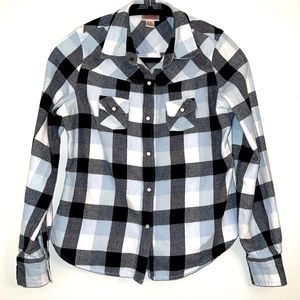 Baby Blue & Black Flannel
